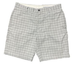 Greg Norman Golf Shorts Mens Size 34 Gray Plaid Flat Front Shark Golfing